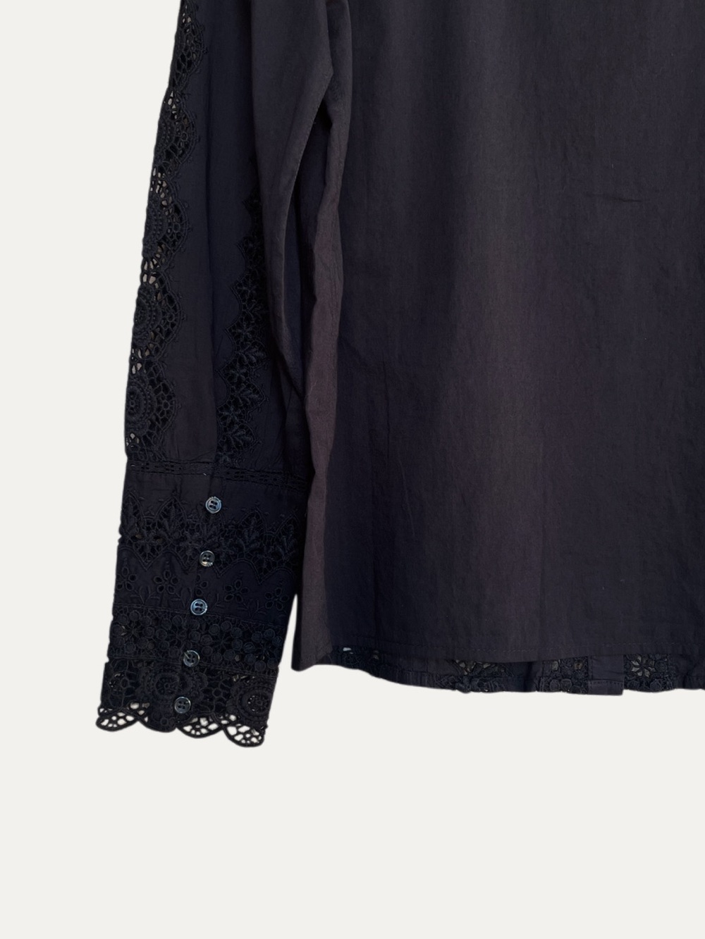 SEZANE NWT Black Floral Embroidered Crochet Lace Button Down Rym Shirt Blouse - Picture 12 of 16